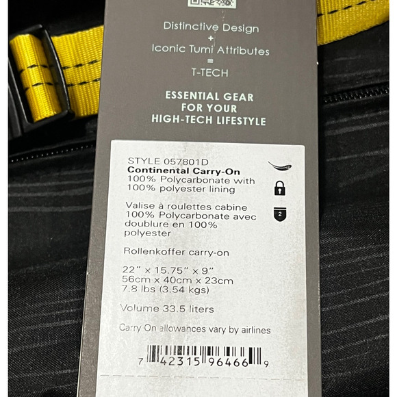 TUMI T-Tech International Carry-On Hard Case Luggage Black 4 Wheels Spinner 22” - Picture 11 of 12